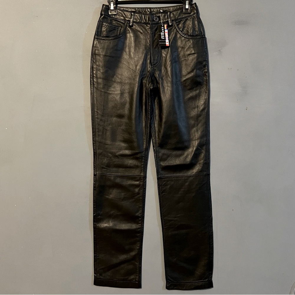 NWT VTG! LEATHER Deadstock 90s y2K Express Pants Black High Waisted Size 1/2